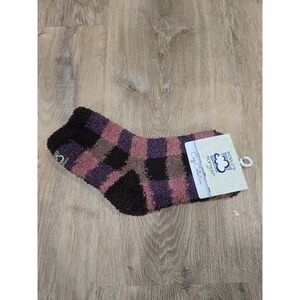 World's Softest Cozy Socks Women's Fuzzy Plush Striped Crew Socks, Purple Brown